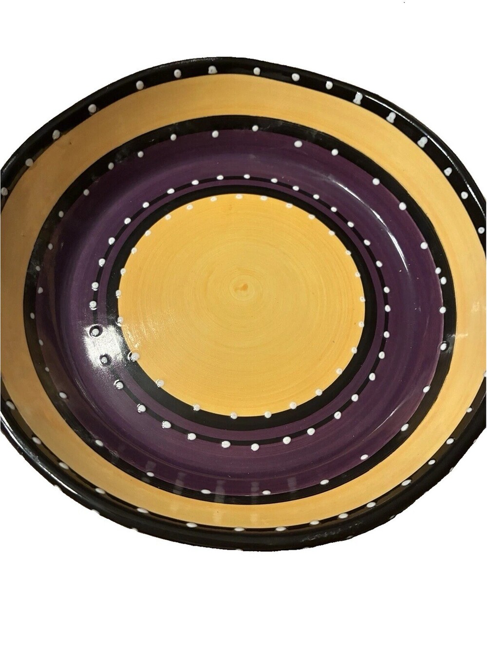 Tabletops Gallery Bohemian Stripe Serving Bowl Yellow Purple Hand Painted